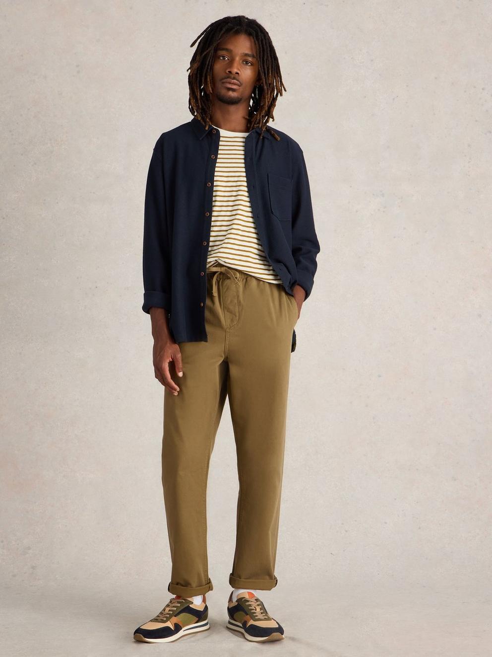 Wren Drawstring Trouser in KHAKI GRN - MODEL FRONT