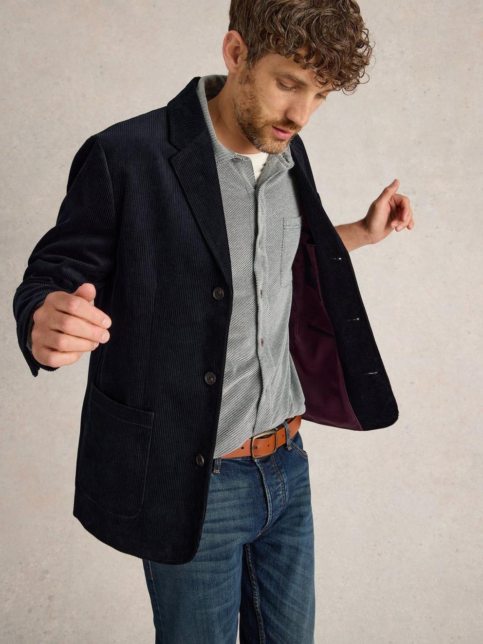 Kirkby Cord Blazer in DARK NAVY - MODEL DETAIL