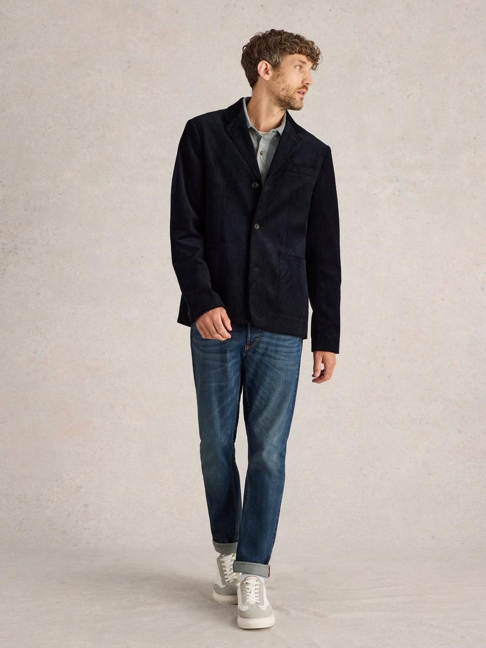 Kirkby Cord Blazer in DARK NAVY - MODEL FRONT