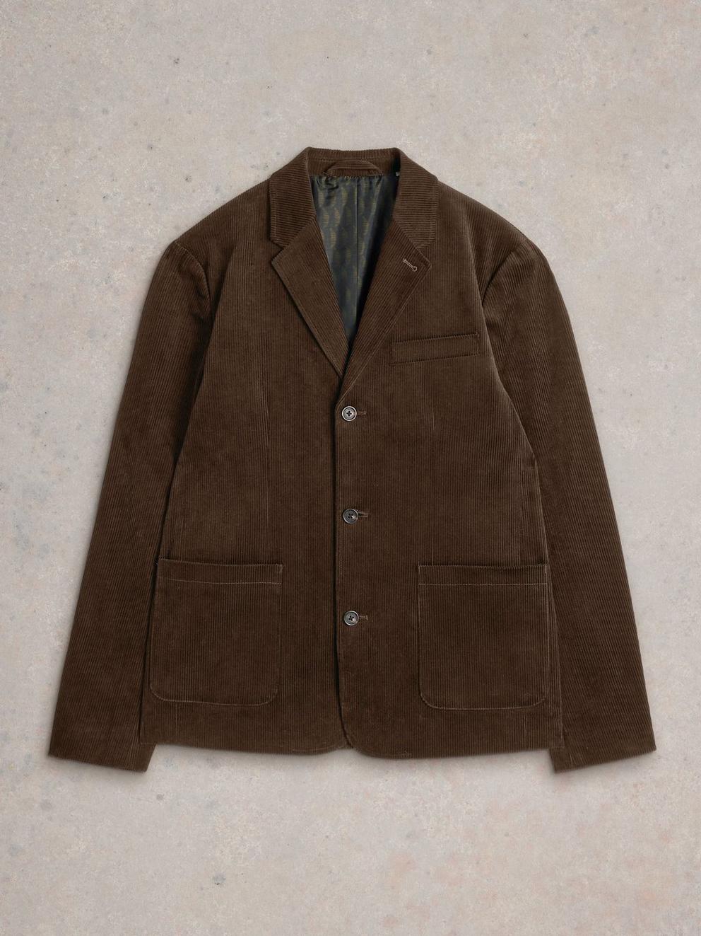Kirkby Cord Blazer in DK BROWN - FLAT FRONT