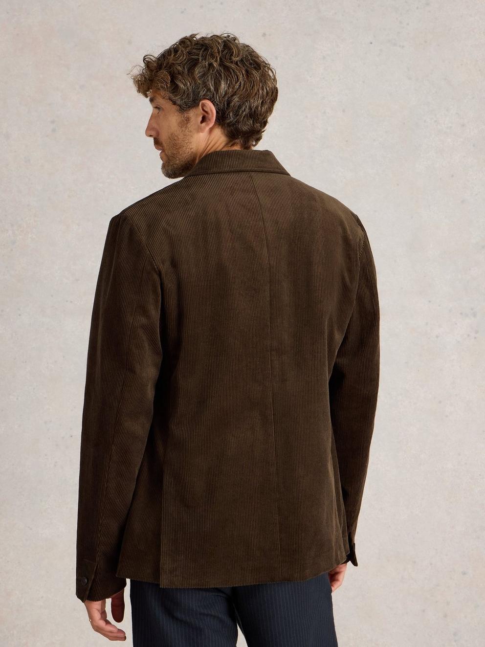 Kirkby Cord Blazer in DK BROWN - MODEL BACK