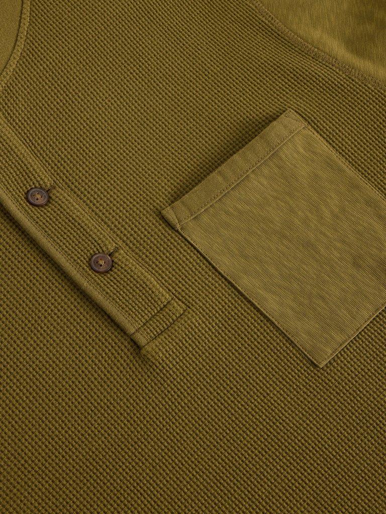 Andover LS Henley in KHAKI GRN - FLAT DETAIL