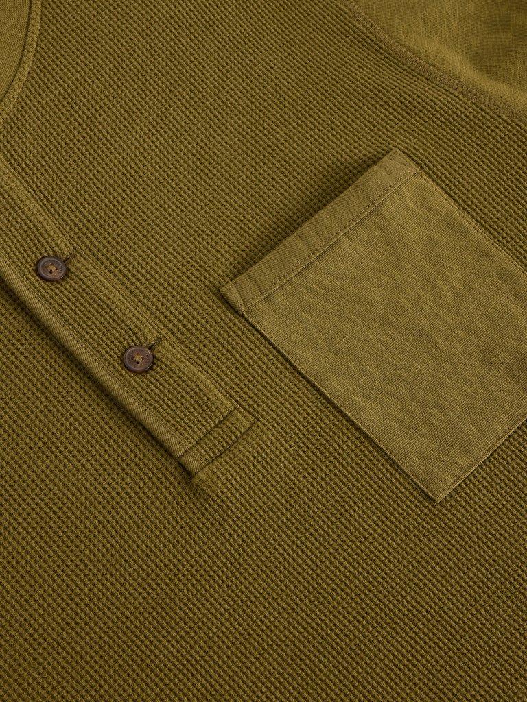 Andover LS Henley in KHAKI GRN - FLAT DETAIL