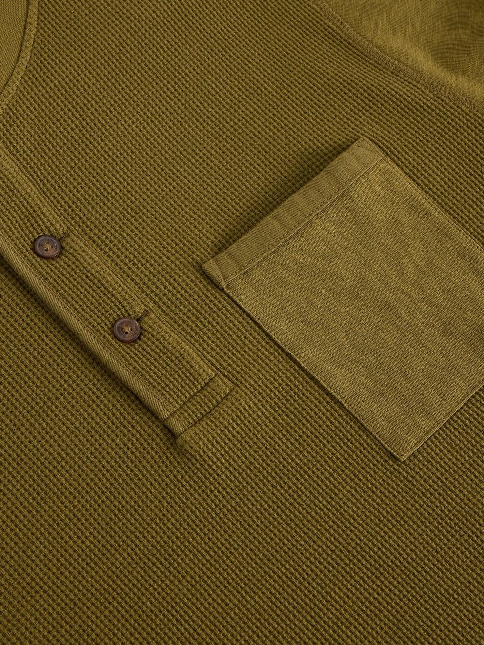 Andover LS Henley in KHAKI GRN - FLAT DETAIL