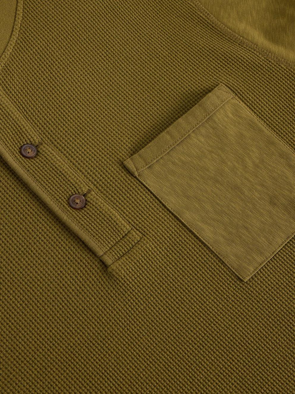 Andover LS Henley in KHAKI GRN - FLAT DETAIL