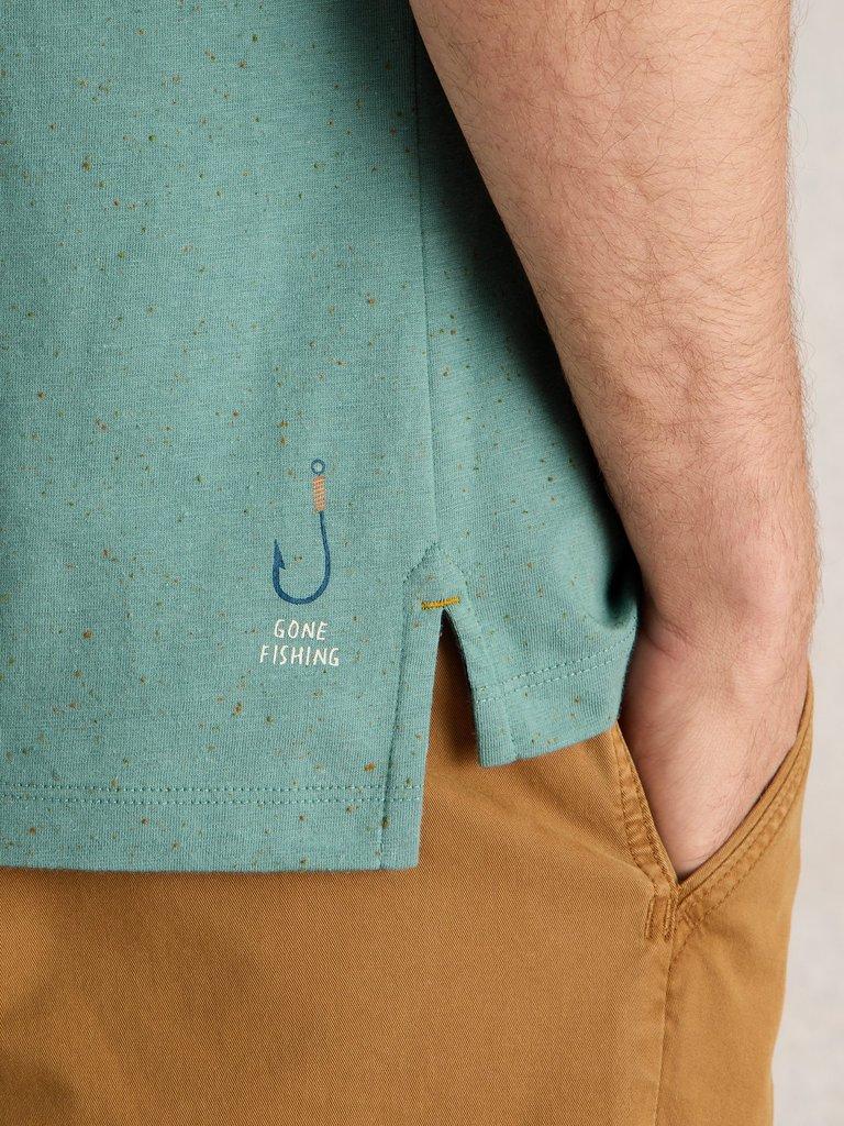 Gone Fishing Graphic Tee in BLUE PR - MODEL DETAIL