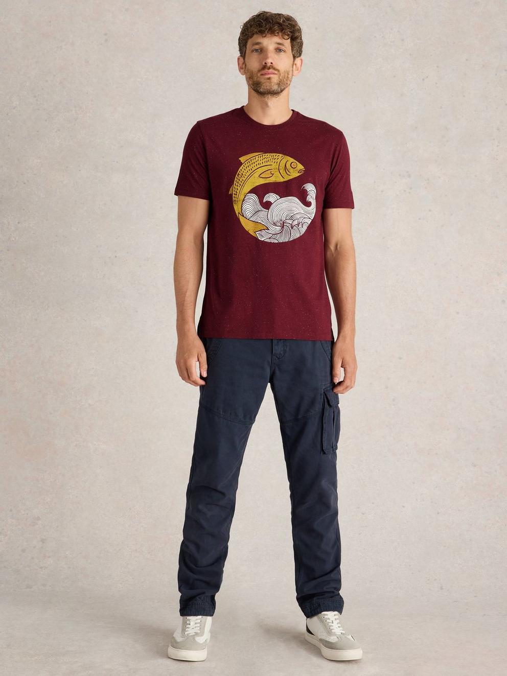 Gone Fishing Graphic Tee in PLUM PR - MODEL FRONT