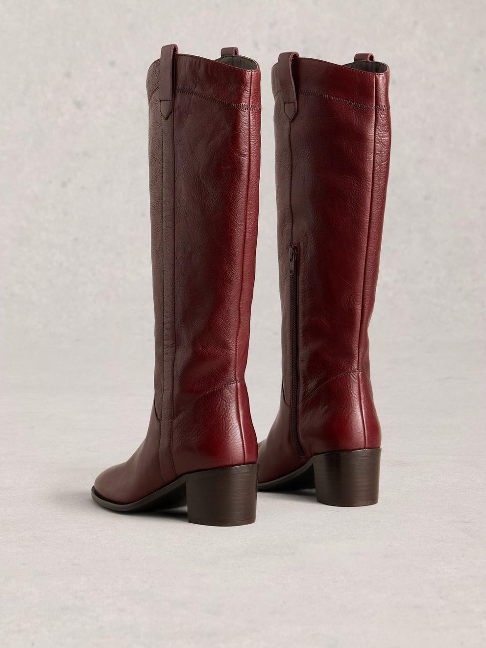 Izzy Leather Knee High Boot in DK RED - FLAT BACK