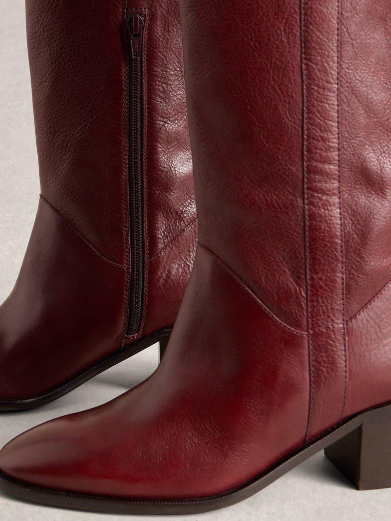Izzy Leather Knee High Boot in DK RED - FLAT DETAIL