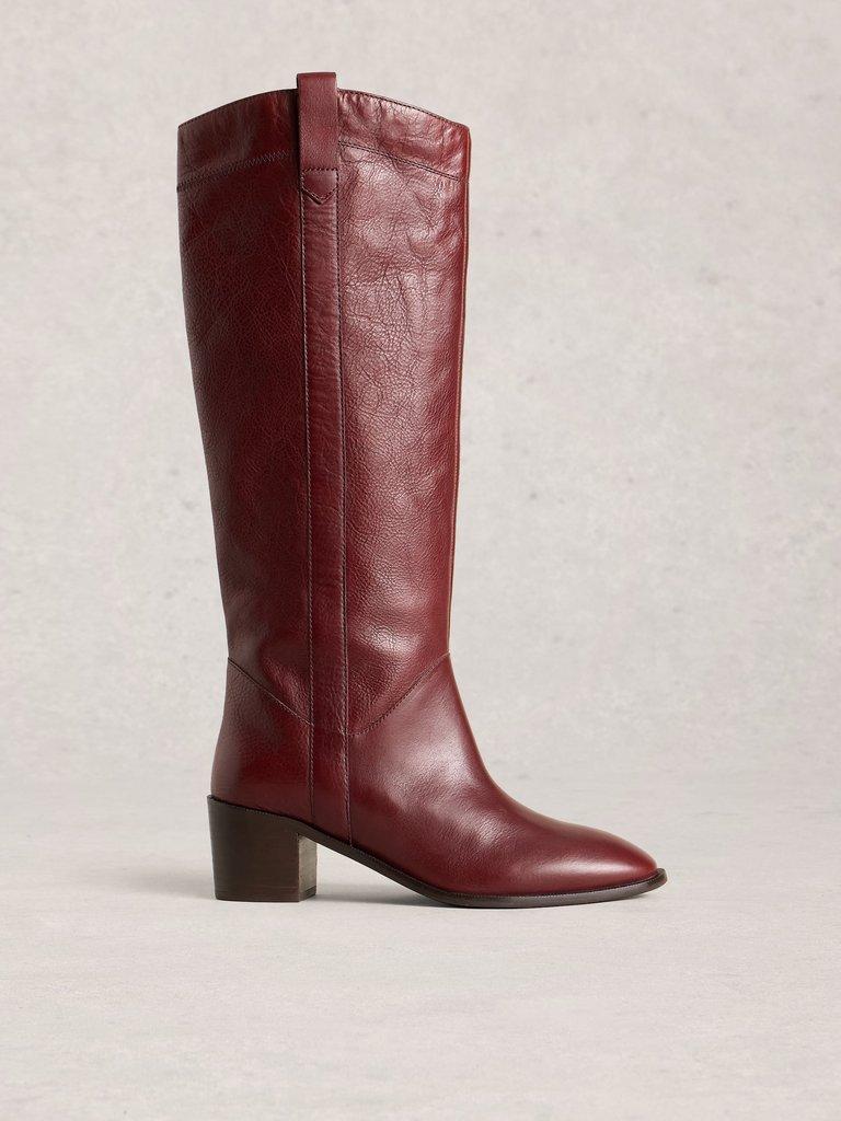 Izzy Leather Knee High Boot in DK RED - LIFESTYLE