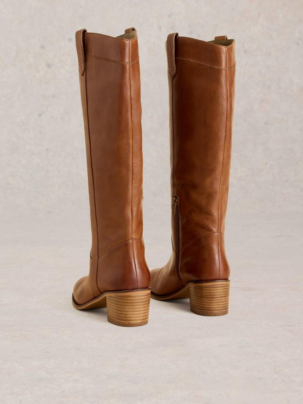 Izzy Leather Knee High Boot in MID TAN - FLAT BACK