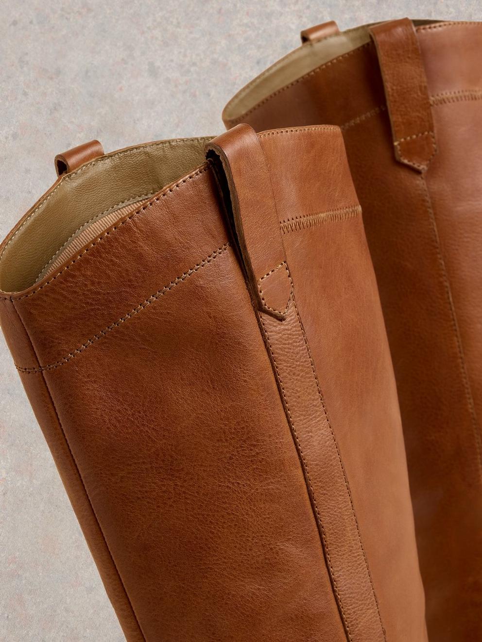 Izzy Leather Knee High Boot in MID TAN - FLAT DETAIL