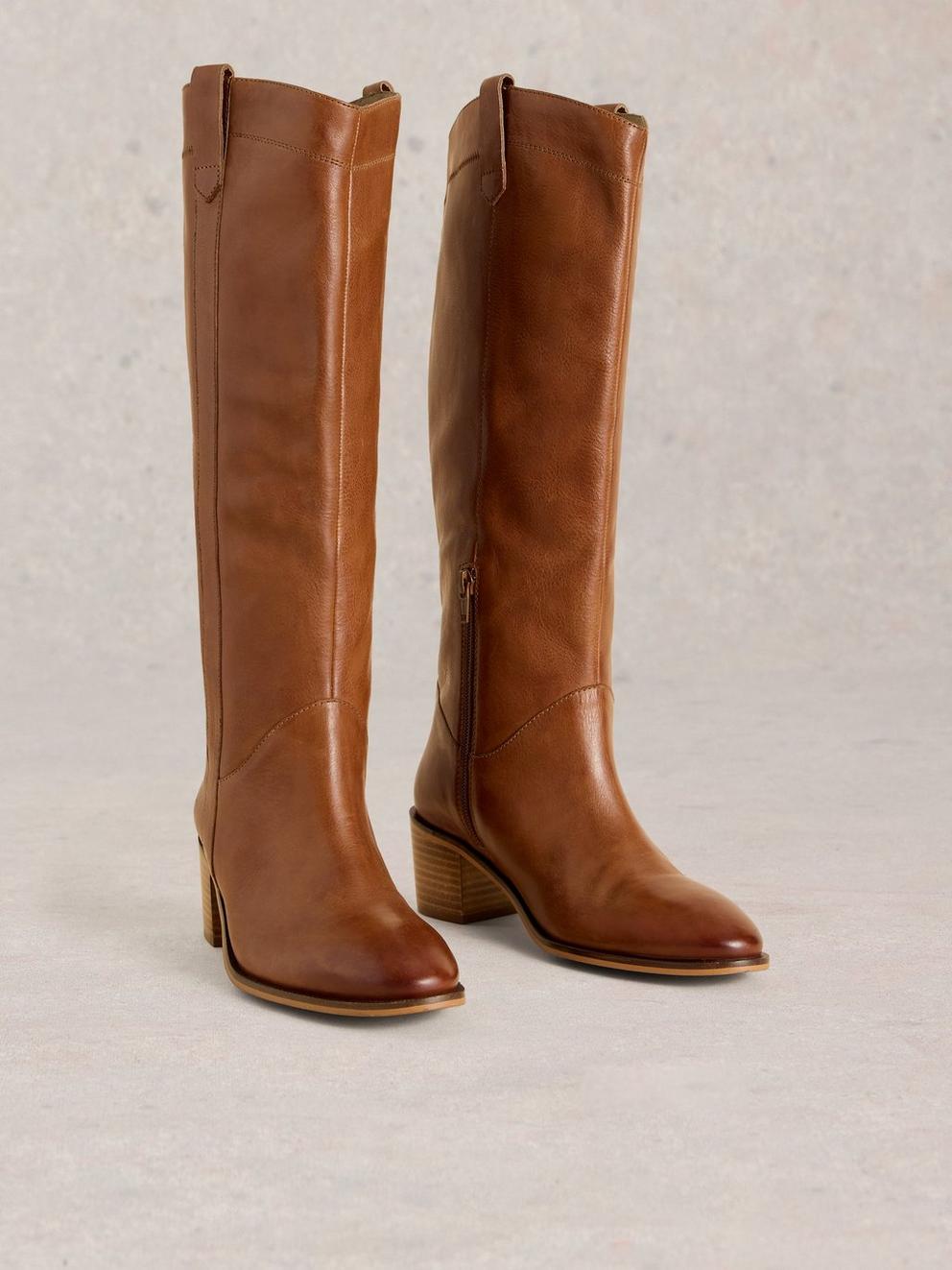 Izzy Leather Knee High Boot in MID TAN White Stuff