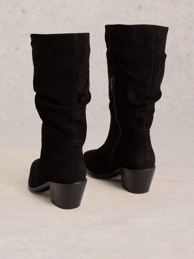 Azalea Mid Slouch Suede Boot in PURE BLK - FLAT BACK