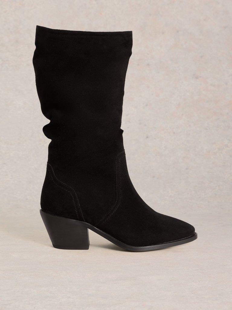 Azalea Mid Slouch Suede Boot in PURE BLK - LIFESTYLE