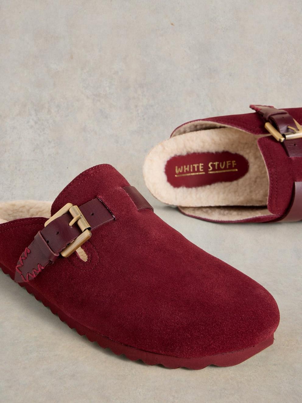 Myrtle Slip On Suede Mule in DEEP RED - FLAT DETAIL