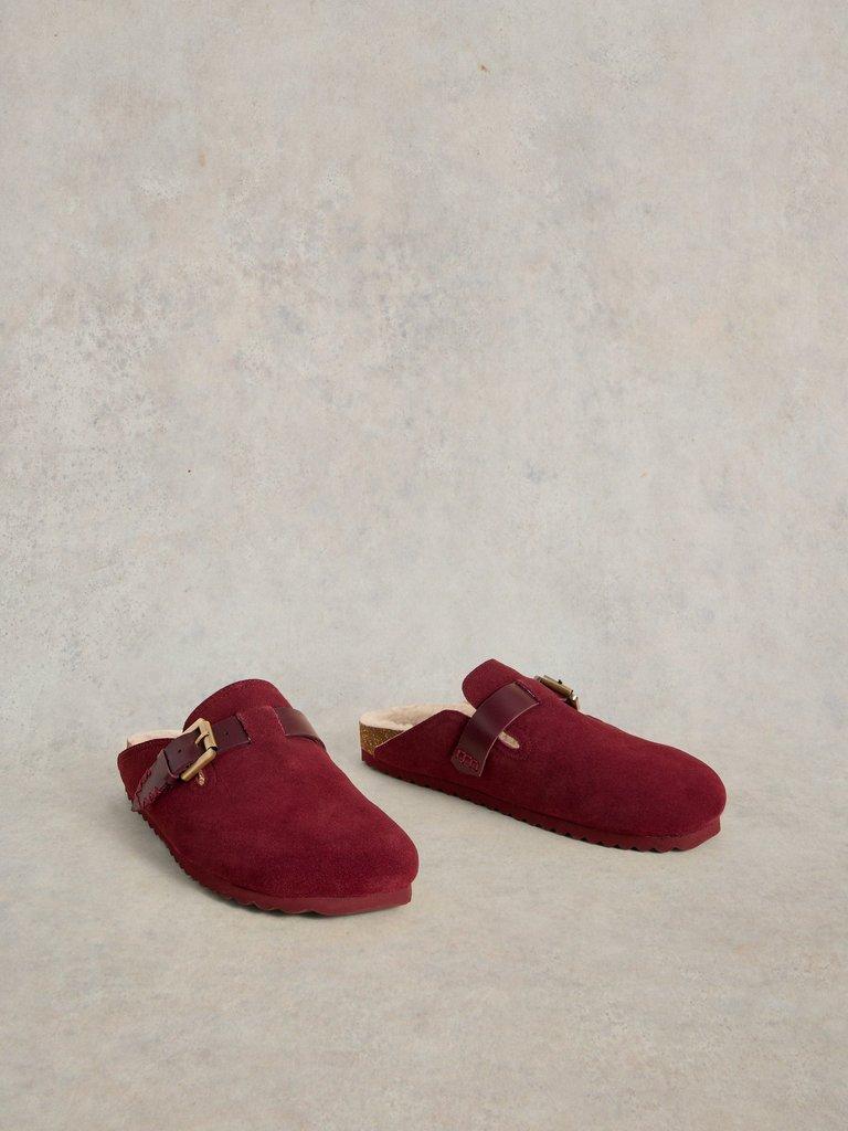 Myrtle Slip On Suede Mule in DEEP RED - FLAT FRONT