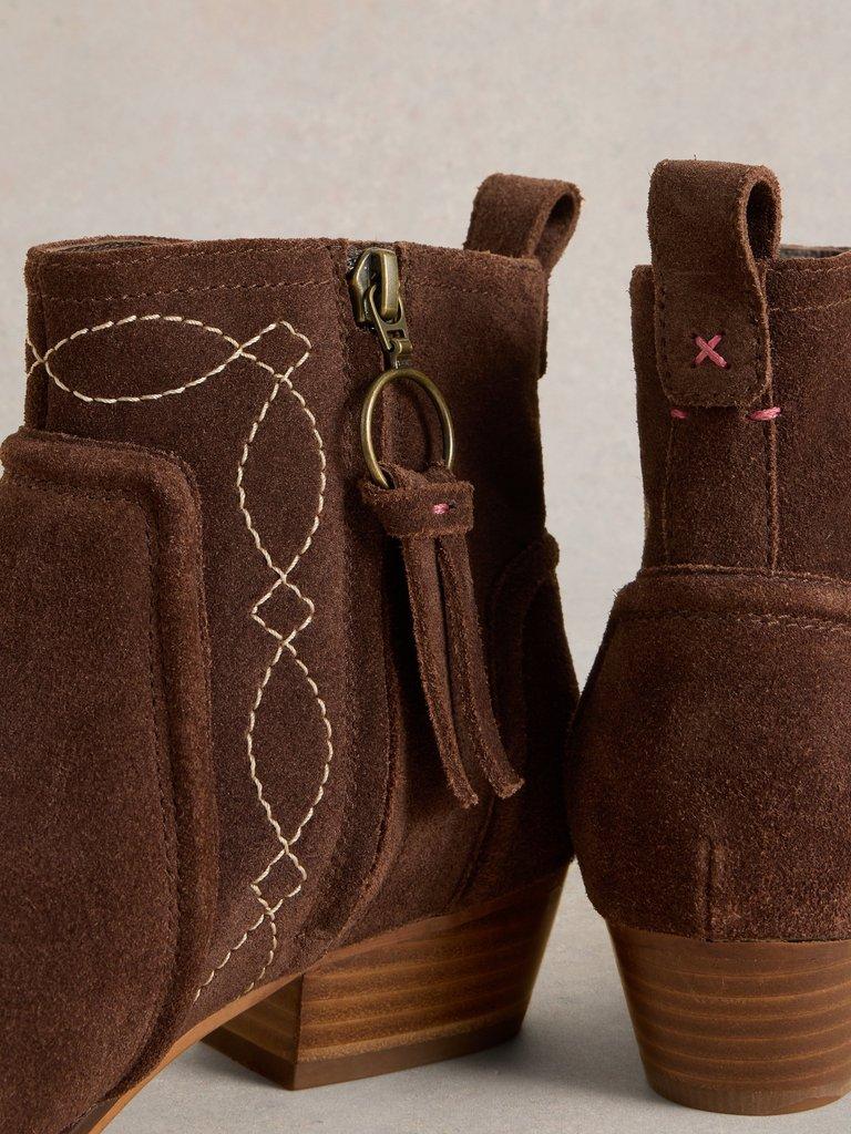 Cedar Embroidered Ankle Boot in DK BROWN - FLAT BACK