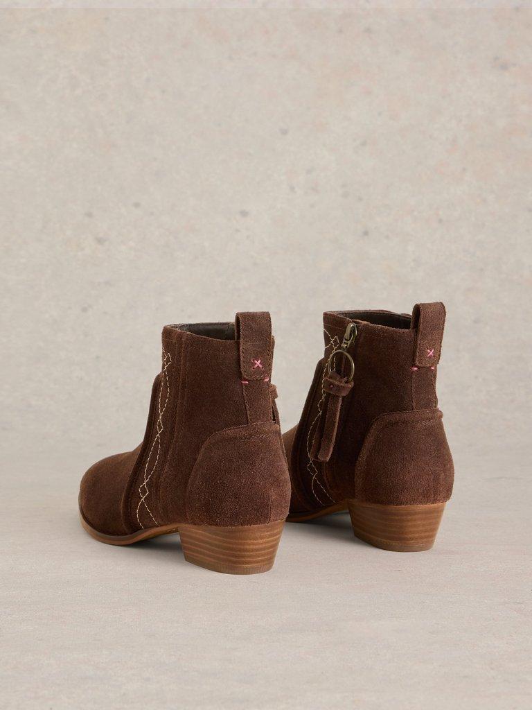 Cedar Embroidered Ankle Boot in DK BROWN - FLAT DETAIL