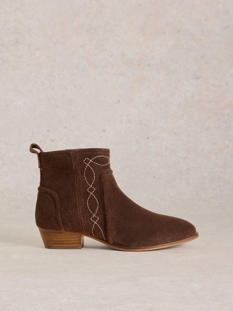 Cedar Embroidered Ankle Boot in DK BROWN - LIFESTYLE