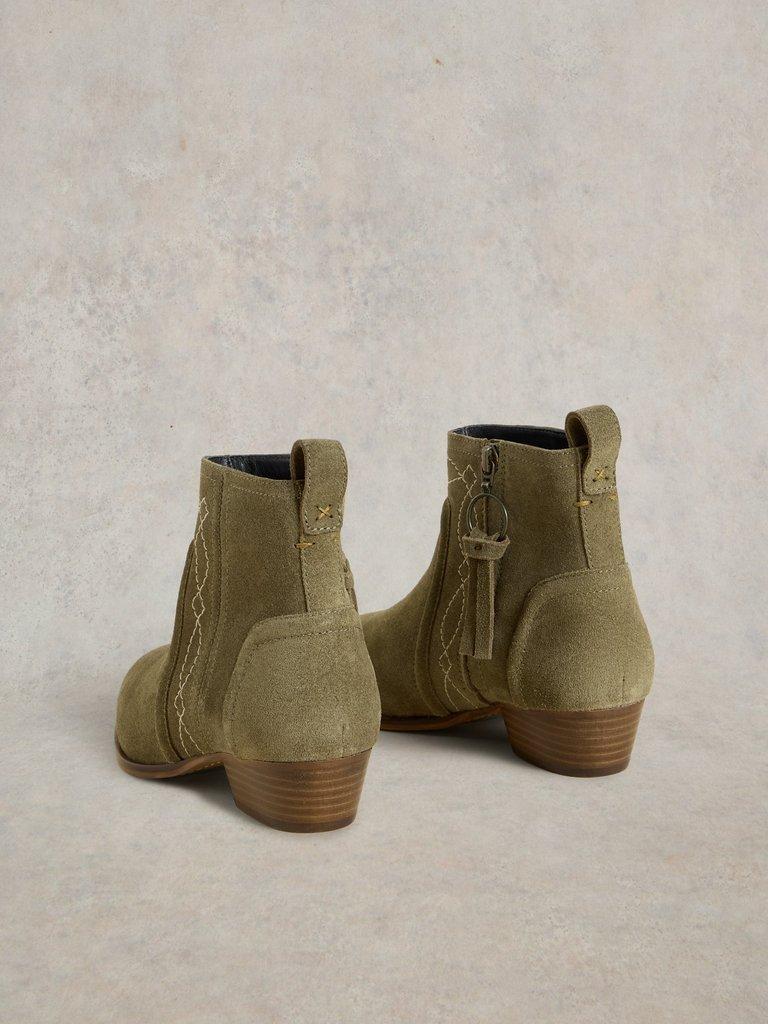 Cedar Embroidered Ankle Boot in KHAKI GRN - FLAT BACK