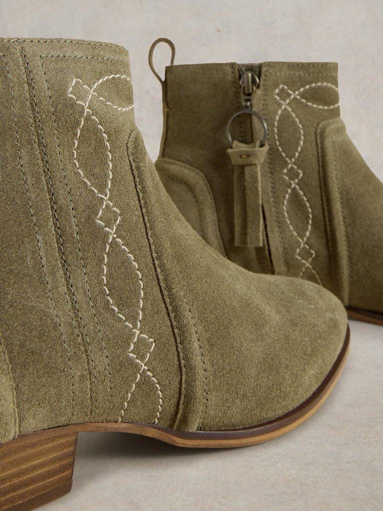 Cedar Embroidered Ankle Boot in KHAKI GRN - FLAT DETAIL