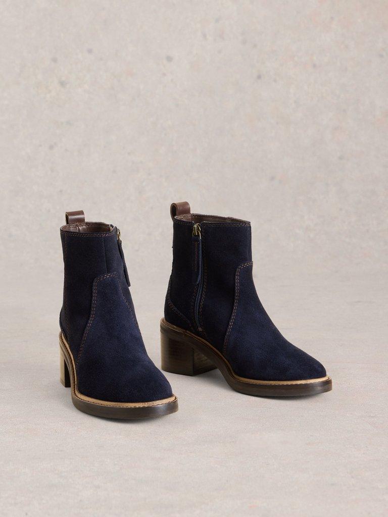 Cleo Block Heel Boot in DARK NAVY - FLAT FRONT