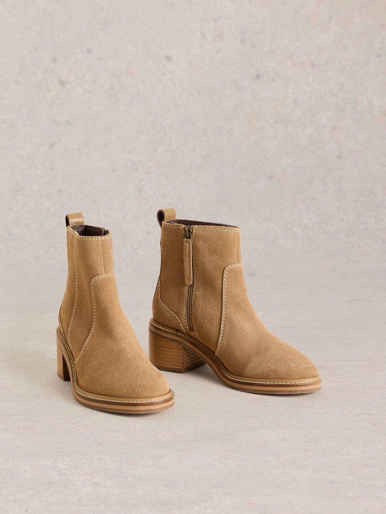 Cleo Block Heel Boot in LIGHT TAN - FLAT FRONT