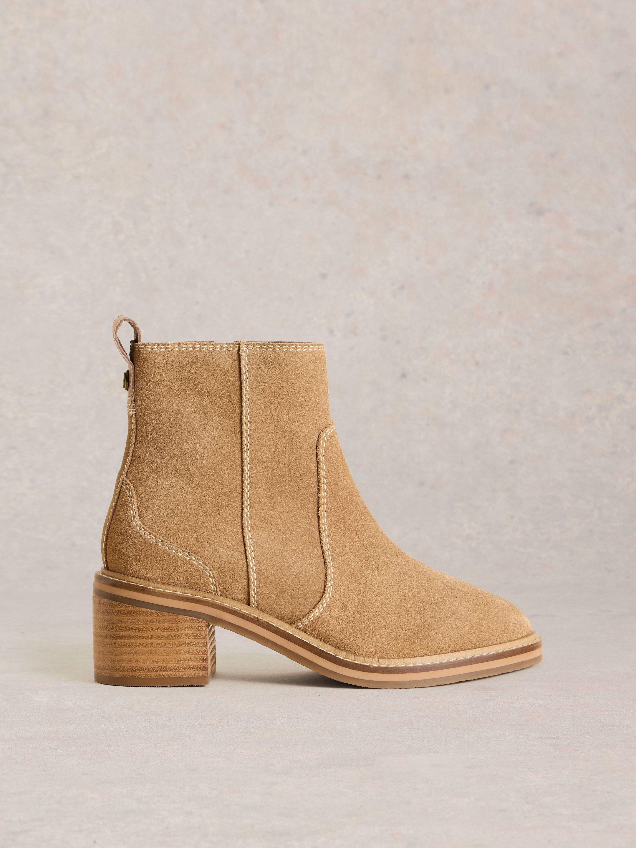 Cleo Block Heel Boot in LIGHT TAN White Stuff