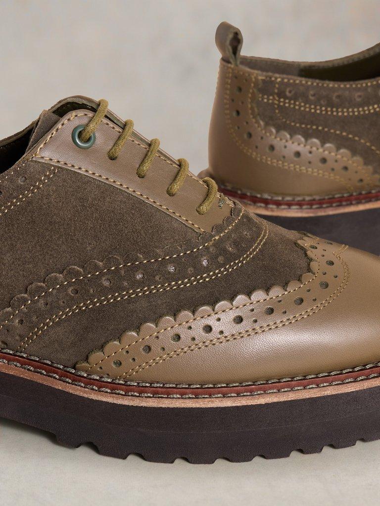 Chunky Lace Up Brogue in KHAKI GRN - FLAT DETAIL