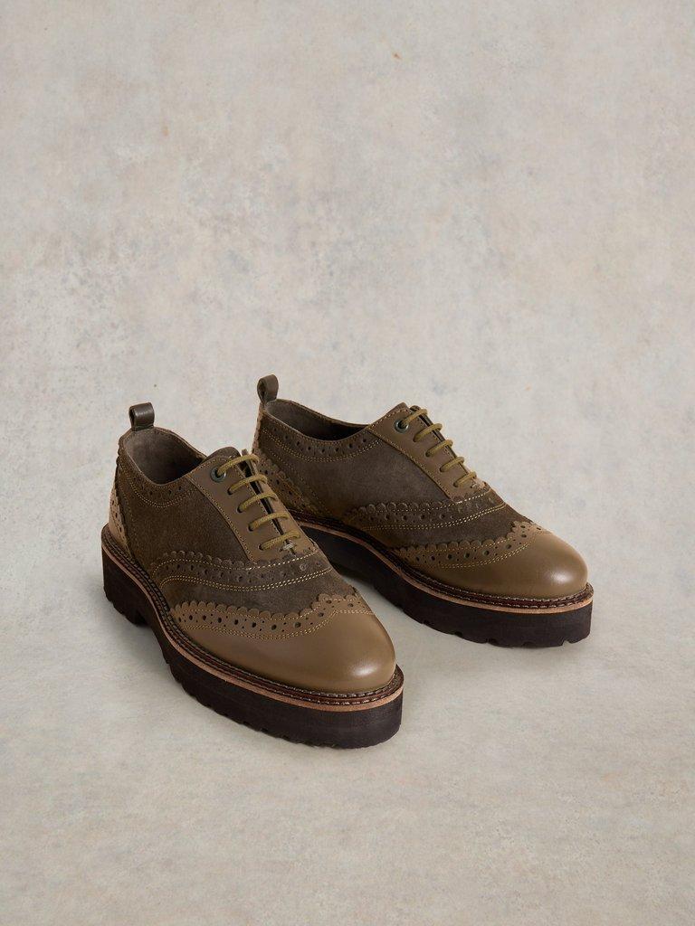 Chunky Lace Up Brogue in KHAKI GRN - FLAT FRONT