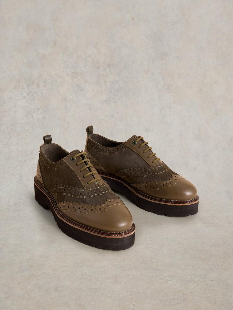 Chunky Lace Up Brogue in KHAKI GRN - FLAT FRONT