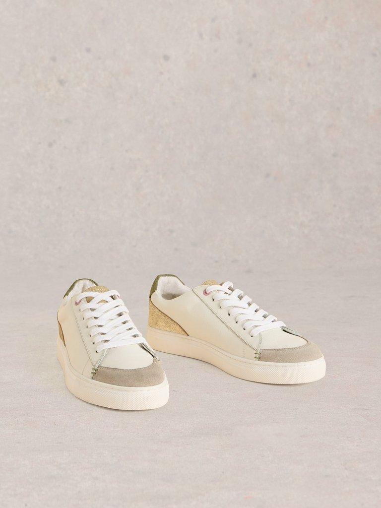 Toni Leather Flat Trainer in WHITE MLT - FLAT FRONT