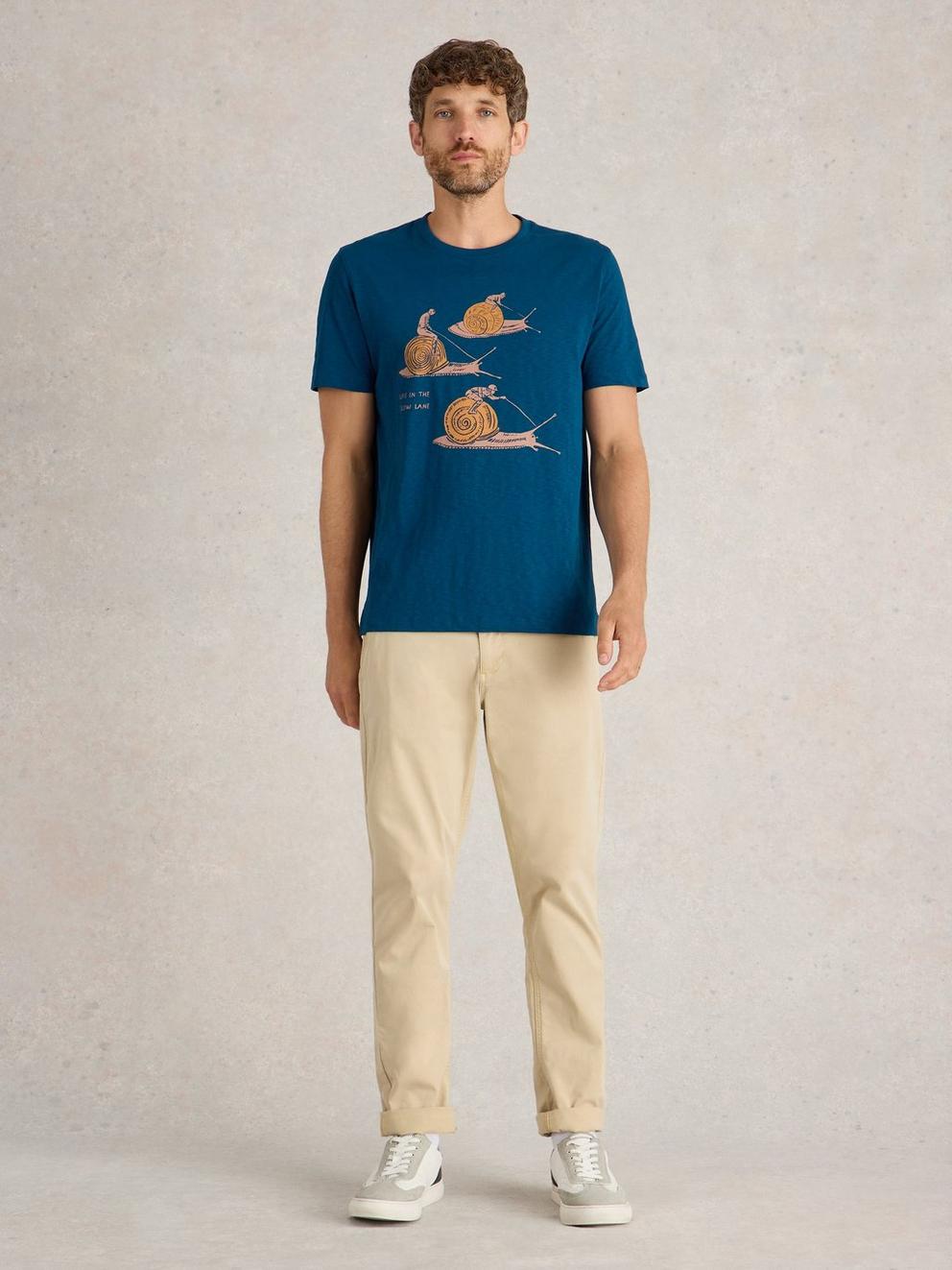 Slow Lane Graphic Tee in TEAL PR - MODEL FRONT