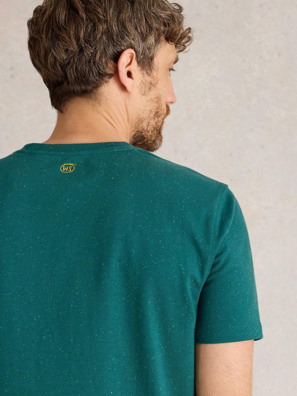 Abersoch Nep Short Sleeve Tee in DK TEAL - MODEL DETAIL