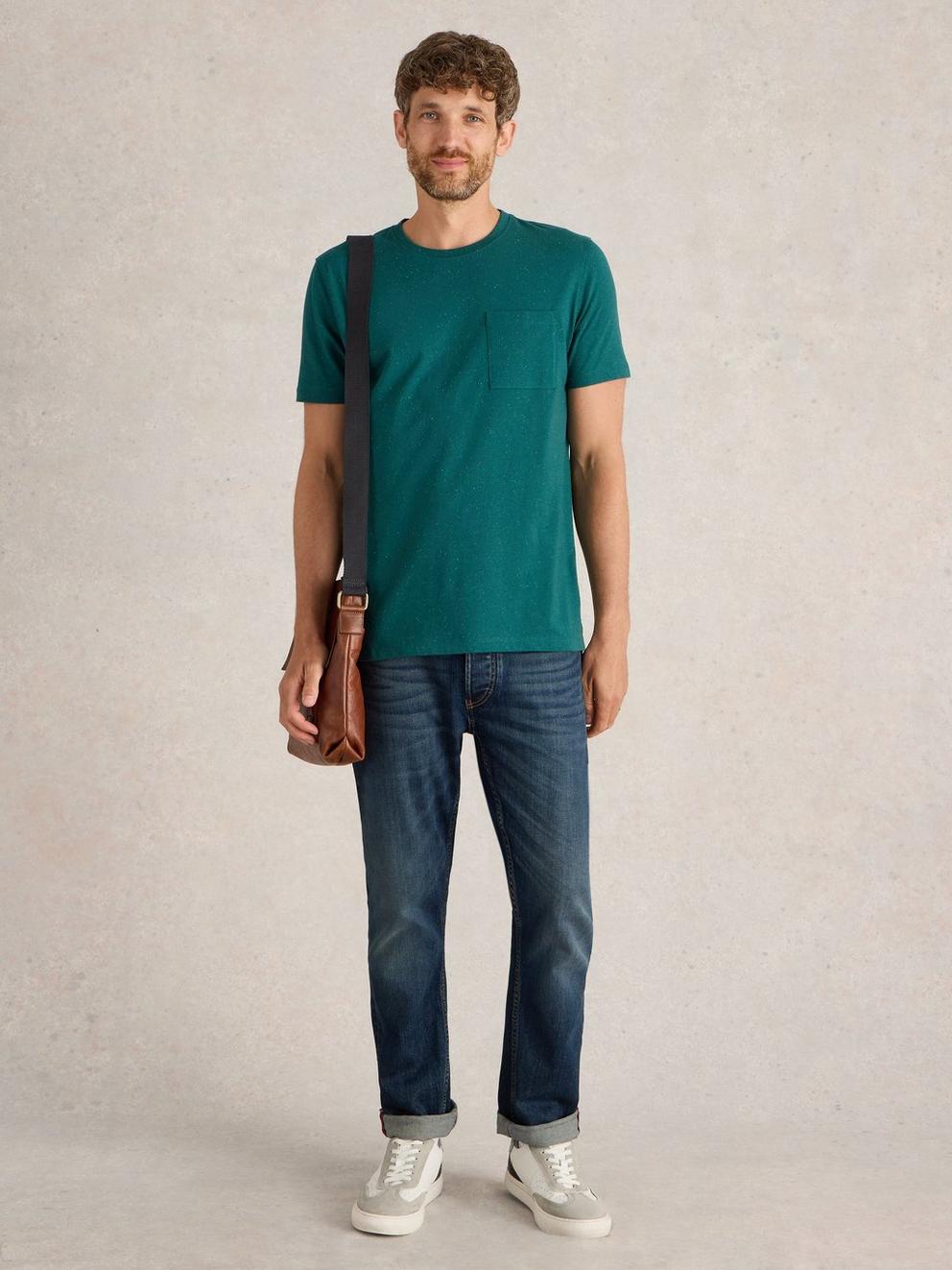 Abersoch Nep Short Sleeve Tee in DK TEAL - MODEL FRONT