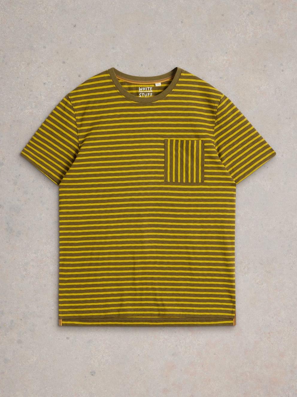 Abersoch Stripe Crew Neck Tee in GREEN MLT - FLAT FRONT