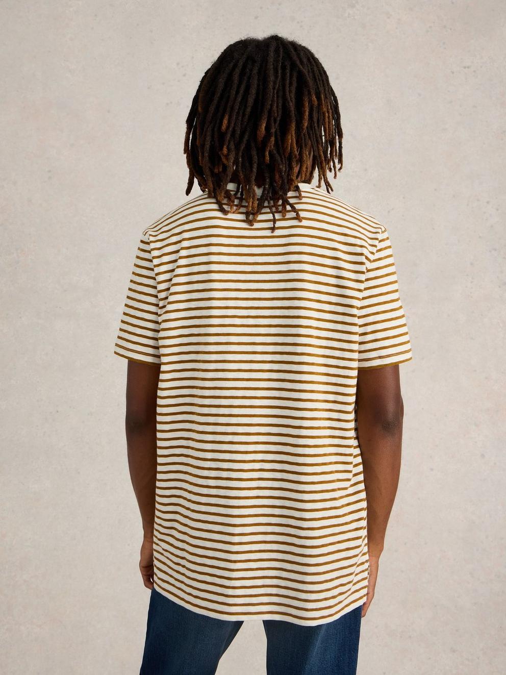 Abersoch Stripe Crew Neck Tee in NAT MLT - MODEL BACK