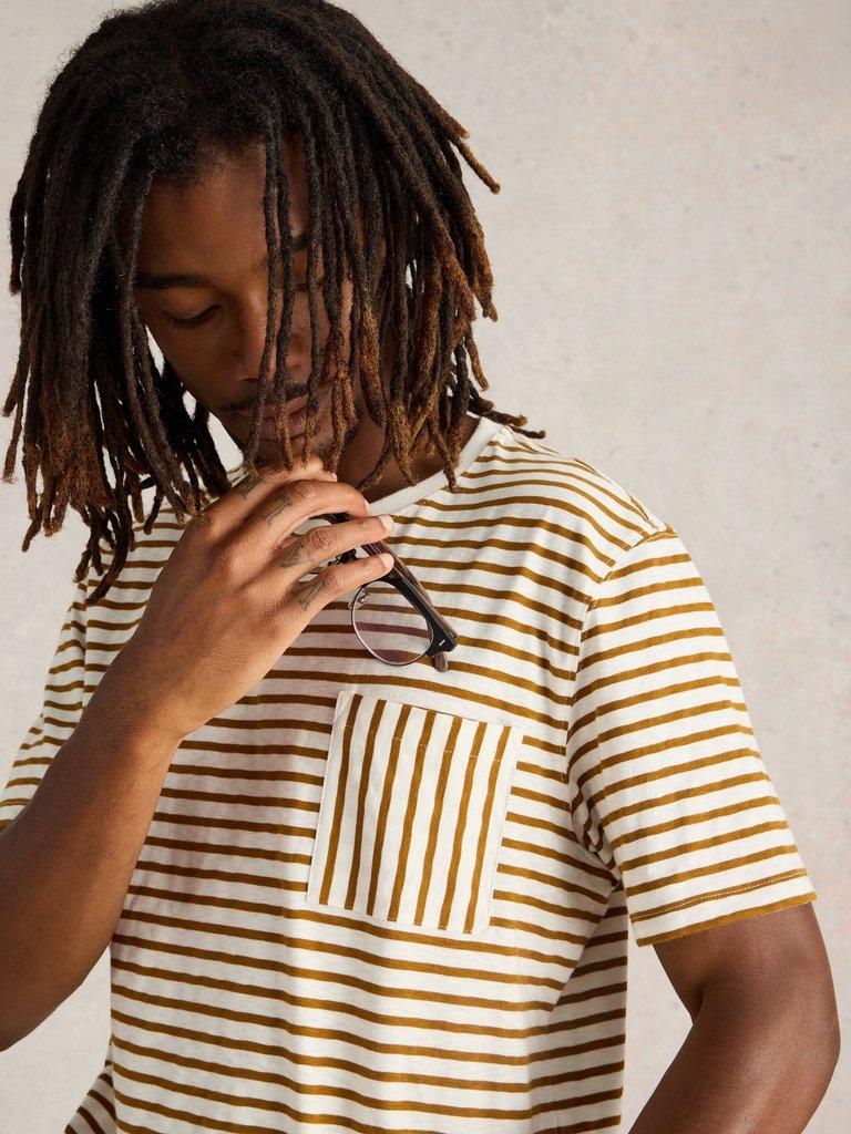 Abersoch Stripe Crew Neck Tee in NAT MLT - MODEL DETAIL