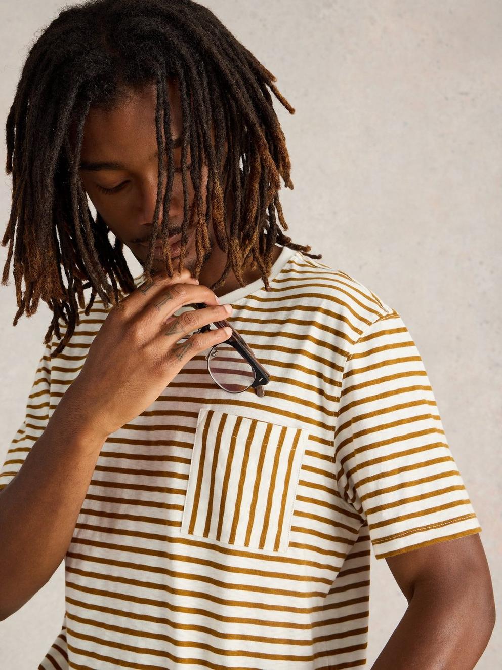 Abersoch Stripe Crew Neck Tee in NAT MLT - MODEL DETAIL