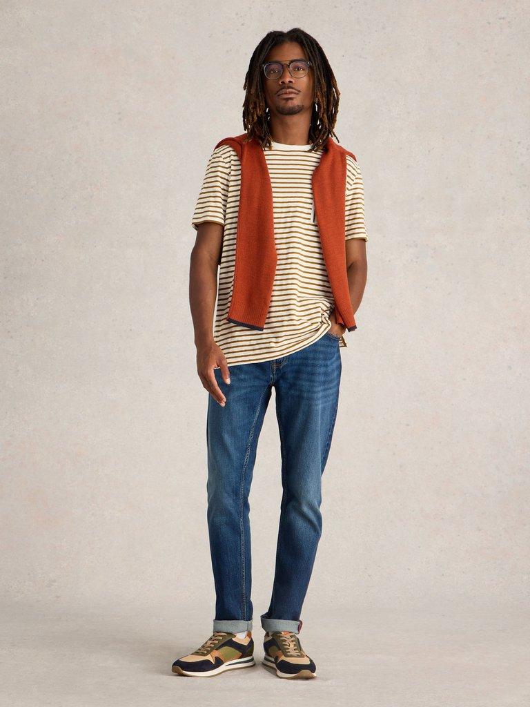 Abersoch Stripe Crew Neck Tee in NAT MLT - MODEL FRONT