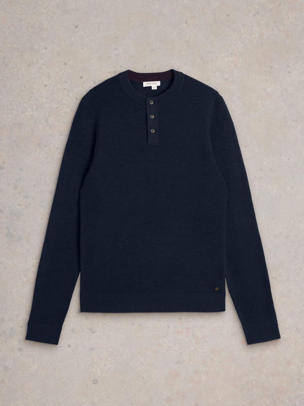 Newport Merino Wool Henley in DARK NAVY - FLAT FRONT