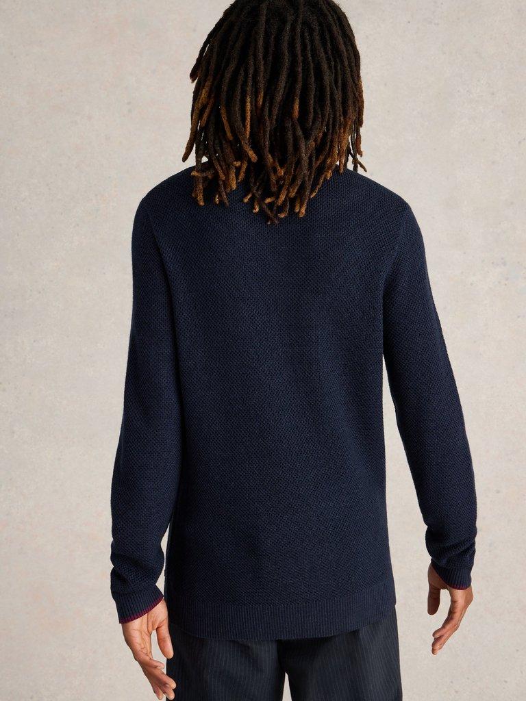 Newport Merino Wool Henley in DARK NAVY - MODEL BACK