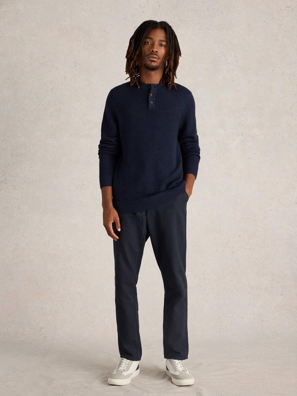 Newport Merino Wool Henley in DARK NAVY - MODEL FRONT