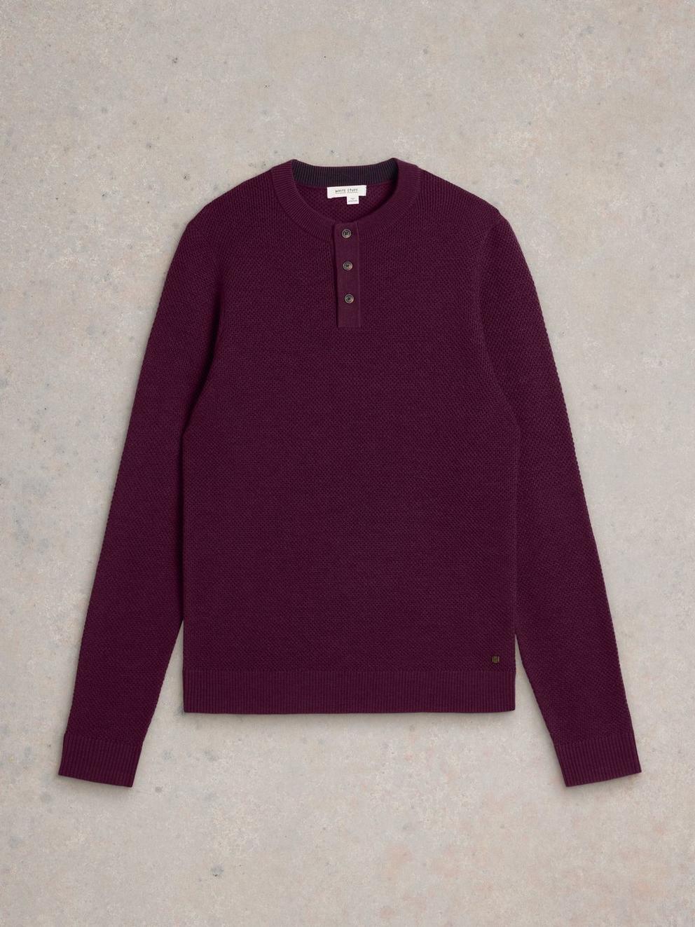 Newport Merino Wool Henley in DK PLUM - FLAT FRONT