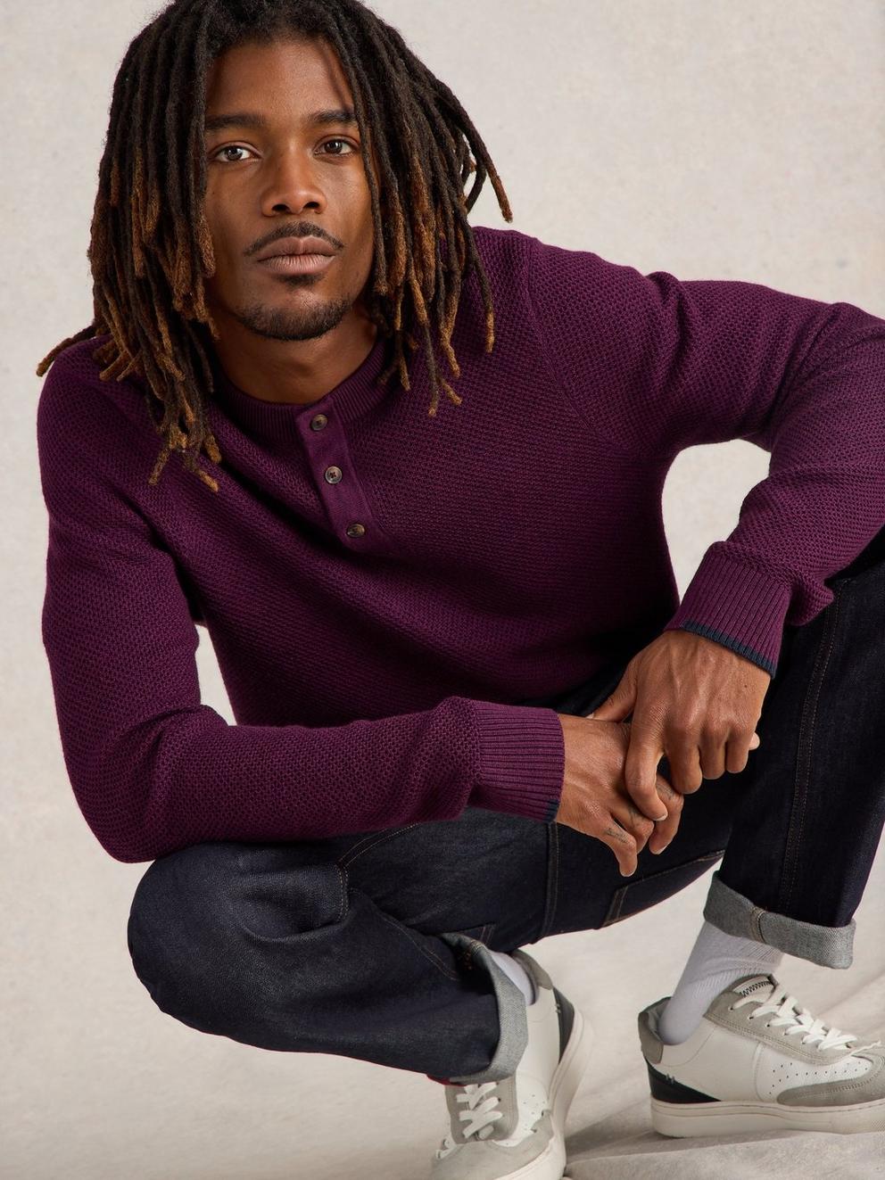 Newport Merino Wool Henley in DK PLUM - LIFESTYLE