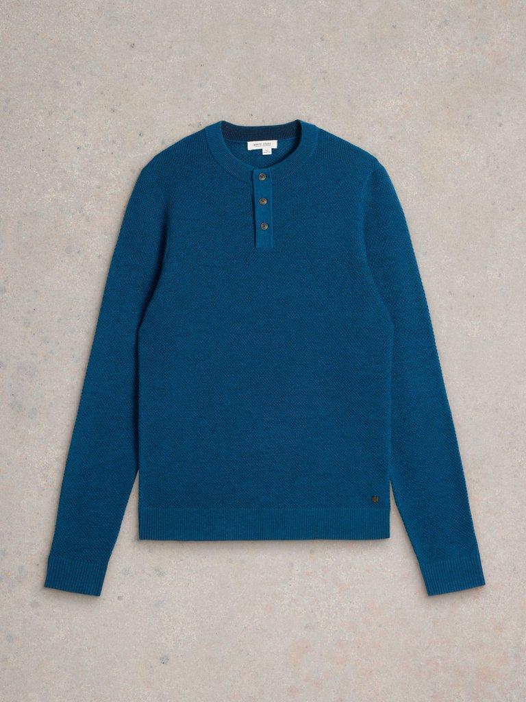 Newport Merino Wool Henley in MID TEAL - FLAT FRONT