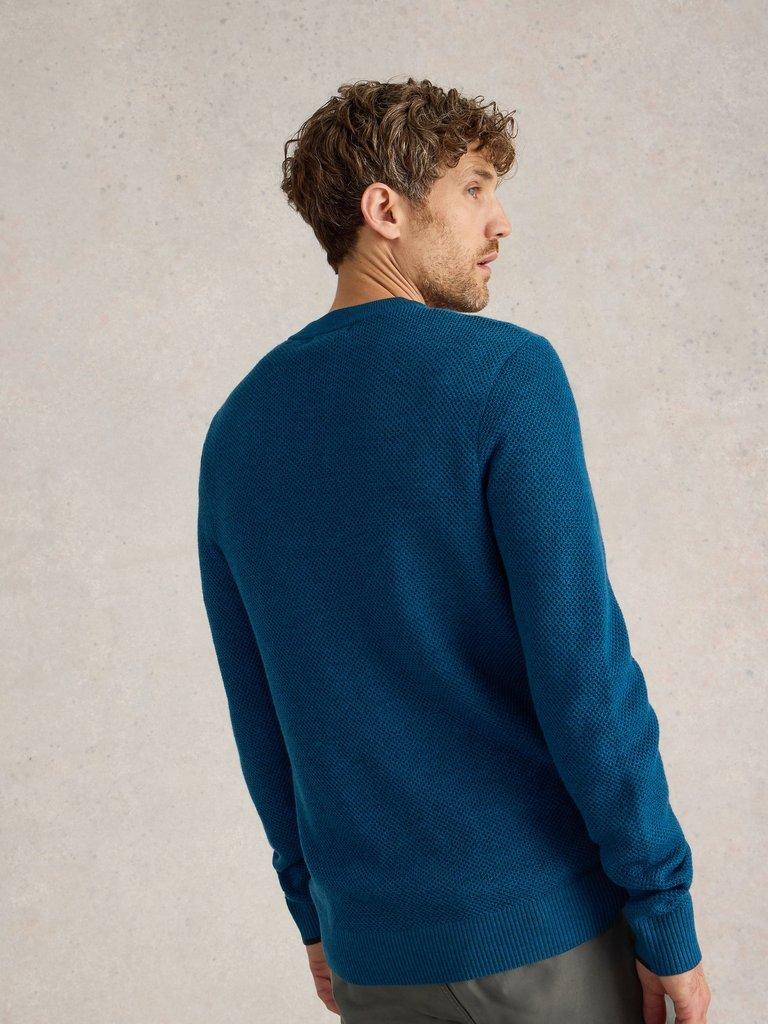 Newport Merino Wool Henley in MID TEAL - MODEL BACK