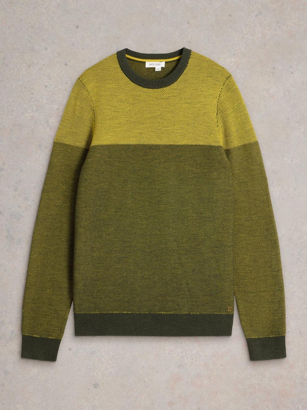 Newport Wool Merino Jacquard Crew in YELLOW MLT - FLAT FRONT
