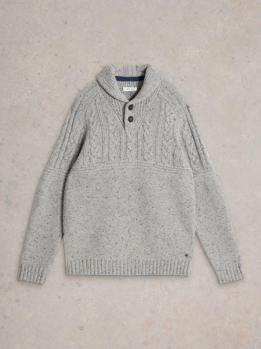 Berkley Shawl Wool Neck Jumper in LGT GREY - FLAT FRONT